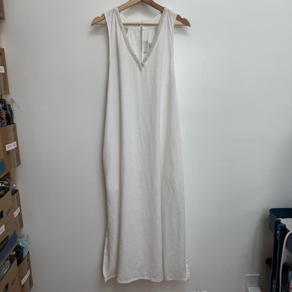Calypso St Barth Beaded V-Neck Linen Blend Midi Dress XL - Picture 2 of 13